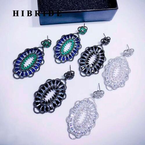 HIBRIDE Fashion Flower Design Brazil Style CZ Stone Women Dangle Earrings Wedding Bride Pendientes Boucle d'oreille E-708