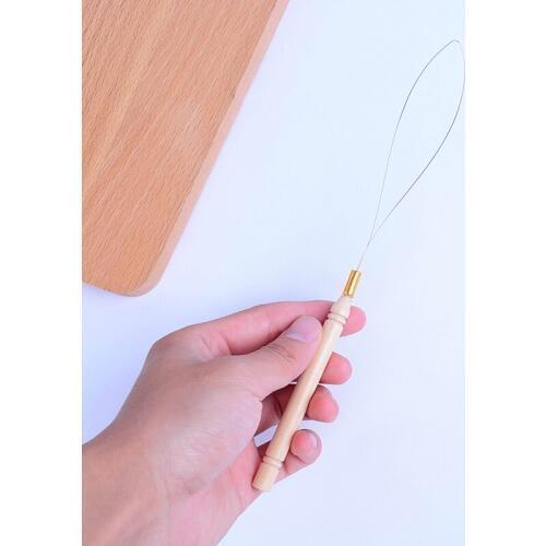 1PC Wooden Handle Hair Extensions Loop Needle Threader Pulling Tool High Quality