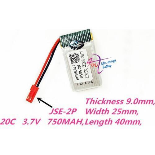 JSE-2P 902540 3.7V 750mAh Lipo Battery Spare Part for mjx X400 X500 X800 X300C Remote Control RC Quadcopter