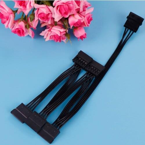1pc 4Pin IDE Molex to 5-Port 15Pin SATA Power Cable Cord Lead 18AWG Wire For Hard Drive HDD SSD PC Server DIY Black