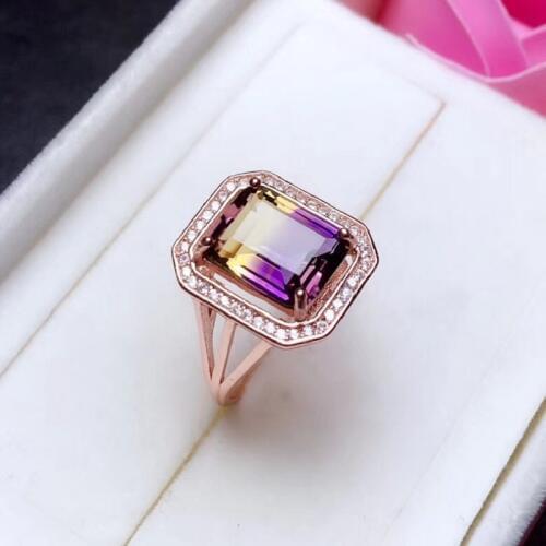 Natural Rectangle Amethyst Gemstone Ring, 925 Sterling Silver, 8*10mm Birthstone Gift Jewelry, Wedding Rings for Women FJ290