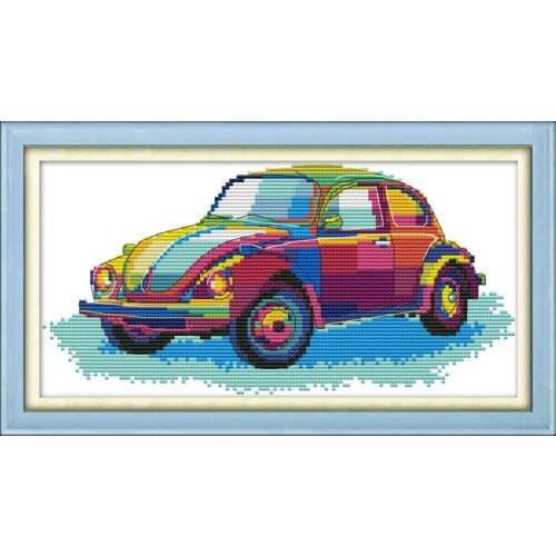 Colorful Car Joy Sunday Patterns Counted Cross Stitch 11&14CT Cotton Thread Painting DIY Needlework Kits Home Decoration Kits