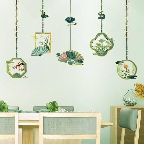 Chinese Style Creative Fan Wall Sticker Living Room Home Decor Vinyl Bedroom Pendants Decoration Art Decals Posters Wallpaper