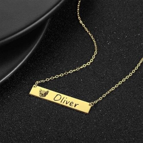 Engraving Name Personalized Square Bar Custom Photo Necklace Stainless Steel 3 Colors Pendant For Women/Men Custom Jewelry Gift
