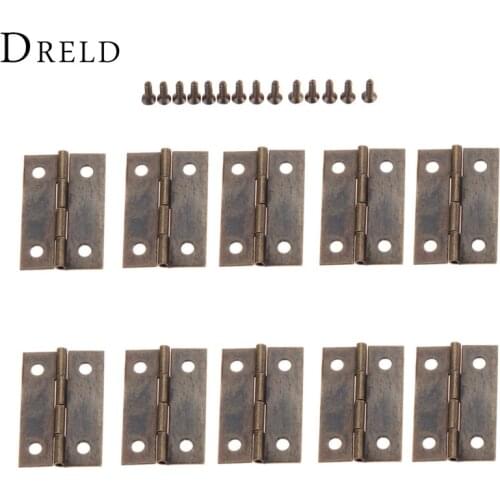 DRELD 10pcs 35*22mm Furniture Hinges Cabinet Drawer Door Butt Hinge Antique Decorative Hinges For Jewelry Wooden Box with Screws