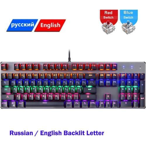 Mechanical Keyboard 104 keys Blue Red Switch RGB Gaming Keyboards for Tablet Desktop Russian sticker VS CK104
