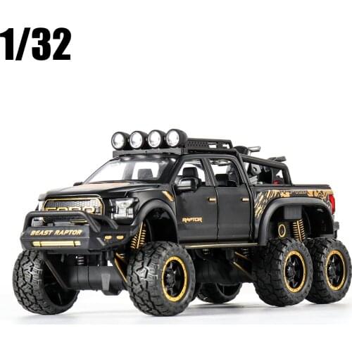 1:32 Big Pick Up Model Toy Car For Ford F150 Raptor Sound Light Sliding Car With Motorcycle For Kids Toys Gifts Free Shipping