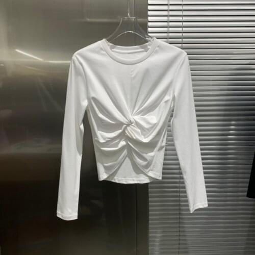 Fashion 2021 New Ladies Long Sleeve Sexy Casual Knot Cropped Top 0311