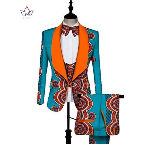 In stock African Print 3 pieces Men sets Dashiki Top and Trouser & Vest Set Bazin Plus Size Traditional African Clothing WYN431