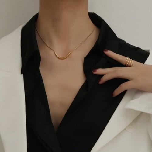 Origin Summer Elegant Titanium Steel Gold Color U Shape Chokers Necklace for Women Minimalist Alloy Necklace Party Jewelry