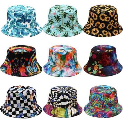 2021 Womens Cap Ins New Bucket Hat Botanical Flower Print Fisherman Hat For Women Spring Summer Outdoor Sun Protection Hat Men