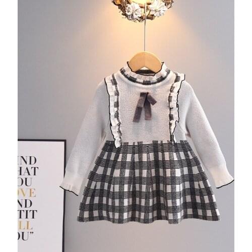 Toddler Baby Girls Dress Lattice fungus Princess knitting Dresses Autumn Winter Sweater Dress for Kids Dress Children Clothing
