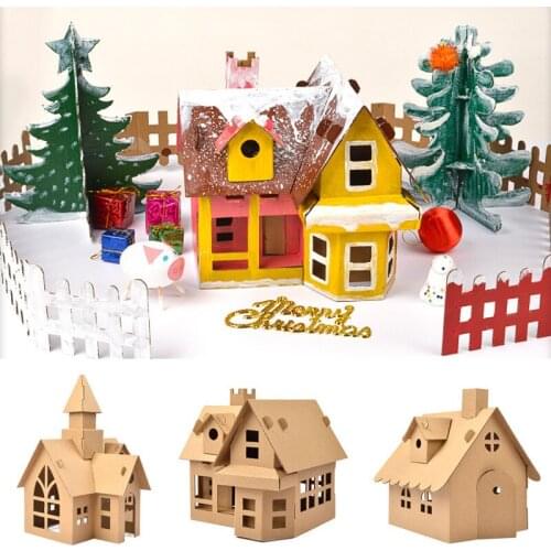 Kindergarten Gift Christmas Biscuit House Decoration Kids Handmade Diy Material Package Luminous Homemade Hut 2021 New Year Gift