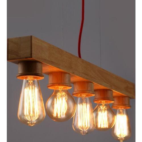 Pendant Light Industrial Logs 5 Heads Wood L70cm Leisure Fixtures Pendant Lamp Lighting Bar Cafe Suspension Hanging Light PA0353