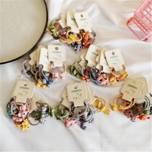 Hair Tie For Girl Kids Elastic Rubber Band Child Korean Head Accessories Cartoon Dinosaur Dog Rabbit Animal Scrunchies Wholesale