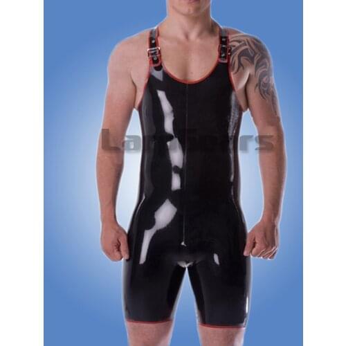 Rubber Latex Men Catsuit with Adjustable Shoulder Straps Rubber Bodysuits Plus Size