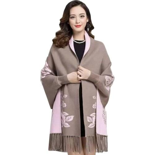 Women Spring Autumn Cape Shawl 2021 New Female peony flower Shawl Middle-aged Mom Fashion knitting Cloak Plus Size Cardigan A762