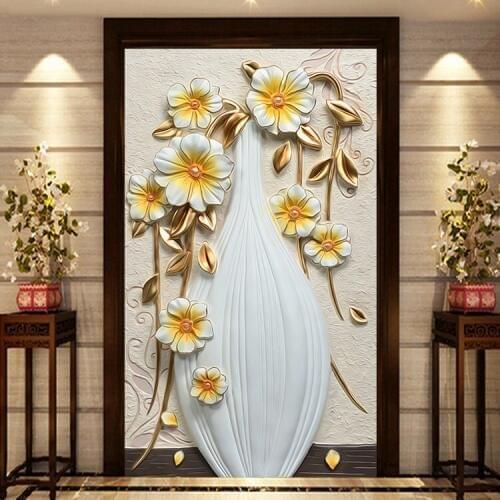 Modern 3D nonwoven wallpaper jade carving three-dimensional entrance hallway background mural corridor hallway decorative canvas