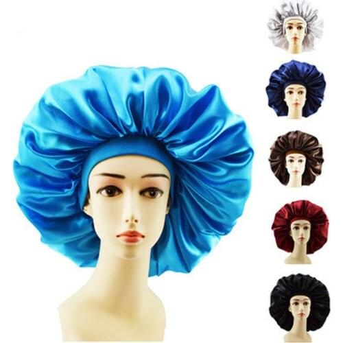 1PC Super Giant Sleep Cap Waterproof Shower Cap Female Hair Care Large Satin Silk Bonnet Luxurious Fabric Sleep Cap