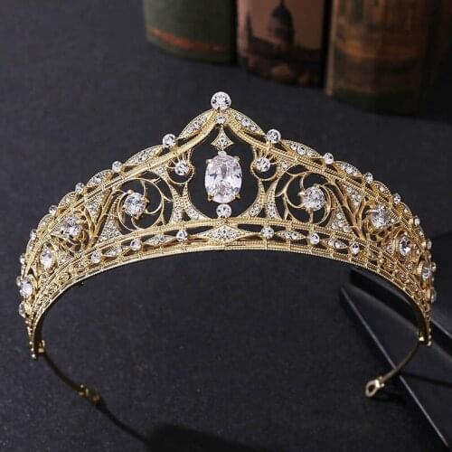 Gold Color Rhinestone Headbands for Women Bride Tiaras and Crowns Bridal Wedding Hair Accessories Princess Diadem FORSEVEN