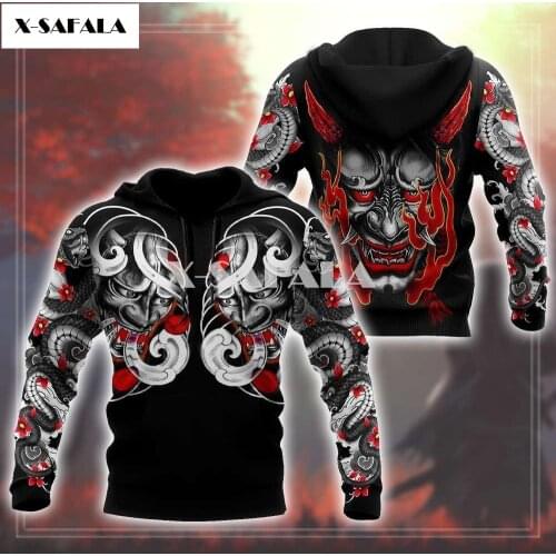 Samurai Tattoo Japan Masks Art Tattoo 3D Print XS-7XL Hoodie Man Women Harajuku Outwear Zipper Pullover Sweatshirt Unisex-12