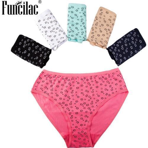 FUNCILAC Panties Women Underwear Cotton Floral Print Briefs Sexy Female Underpants Plus Size Woman Lingerie 5pcs/Lot