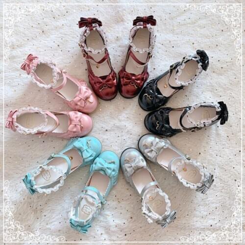 Bowknot Sweet Girls Female Kawaii Cosplay Tea Party Japanese Cute Anime Lolita Shoes Jk Mid Heel Shoe Buckle Sling Back Loli Cos