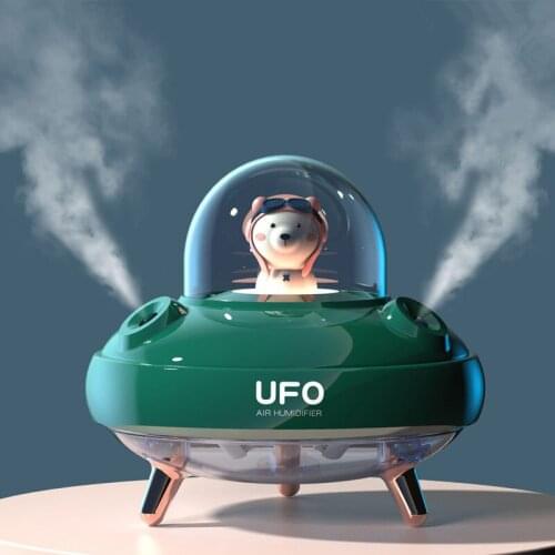 UFO Cartoon Humidifier 400ML Double Sprayer Mist Maker Mini Wireless Water Diffuser 2000mAh Night Light Silent Humidity Control