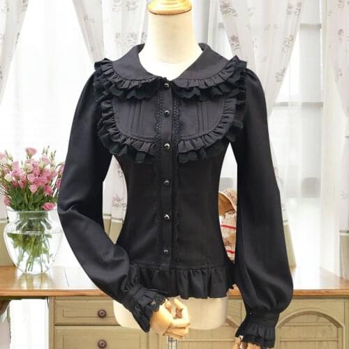 Vintage Gothic Lolita Dress Blouse for Tea Party Flare Sleeve Lace Female Flounce Chiffon Ruffled Collar Base Shirt