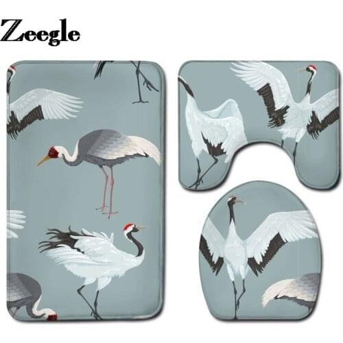 High Quality Bath Mat Cartoon Style Bathroom Carpet Rug and Anti-slip Floor Carpet Flannel Toilet Mat Toilet Seat Cover Mat Set