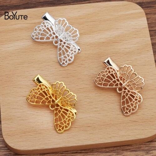 BoYuTe (10 Pieces/Lot) 24*34MM Alloy Hollow Butterfly Hair Clips Factory Supply Handmade Diy Hair Accessories Materials
