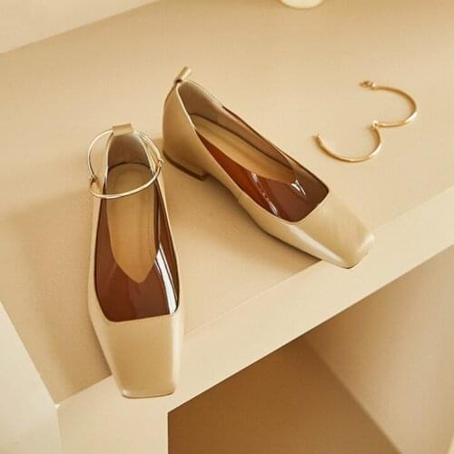 2020 New Spring Womens Pumps Genuine Cow Leather Square Toe Slip-On Women Shoes Size 33-40 Comfortable Low Heel Party Shoes