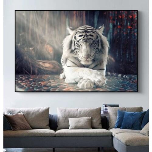 White Tiger Animal Art Posters and Prints on Canvas Painting on The Wall Art Decorative Picture for Living Room Home Decor