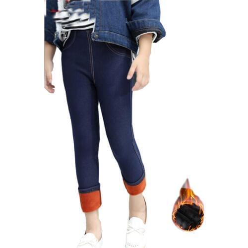 Winter Children Imitation Jeans Pants Girls Stretch Leggings Plus Velvet Thick Wild Leggings Girls Long Pants