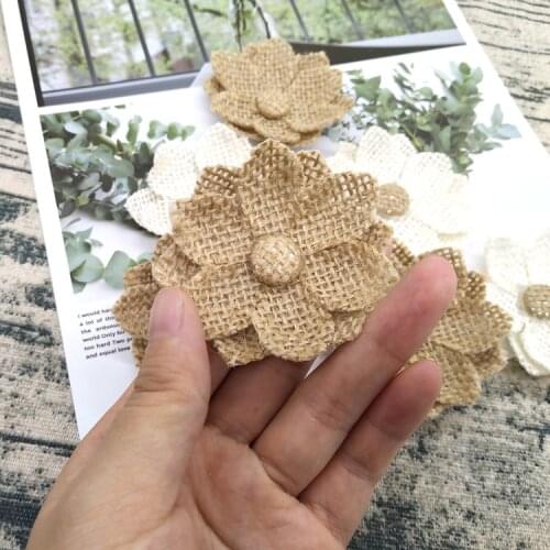 1 PCS Handmade Natural Jute Burlap Hessian Flower DIY Craft Supplies Vintage Favor Rustic Wedding Decoration Centerpieces