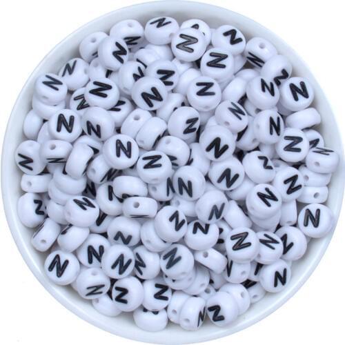 N Single Letter 100PCS Flat White Acrylic Letter Beads for Jewelry Making Kid Diy Material Loose Spacer 4*7mm