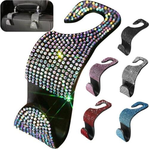 2 Pcs Auto Seat Back Hook Car Seat Organizer Clip Universal Headrest Hanger Creative Bling Diamond for Bag Backpack Mask Coat