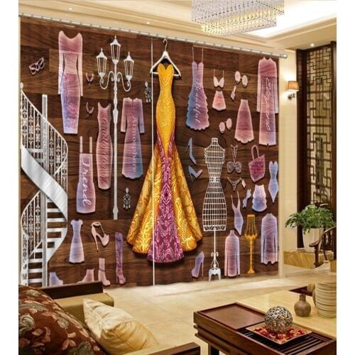 3D Curtain Wooden Skirt Girls Bedroom Curtain For Kids Bedroom Polyester Blackout Window Curtains For Living Room 1 or 2 pieces