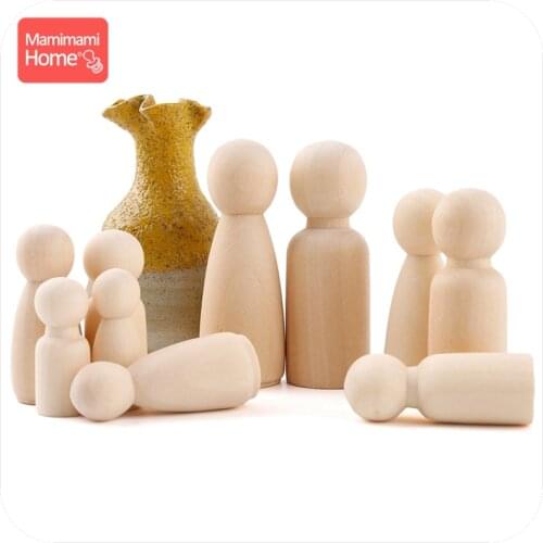40pc 35mm-65mm Wood Peg Dolls DIY Craft Handmade Unpainted Dolls Wooden Toys For Kids Birthday Gifts Building Blocks