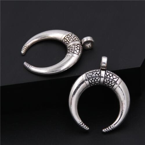 8pcs Silver Color Punk Metal Cow Horn Shape Charm Big Pendants Jewelry Finding A1101