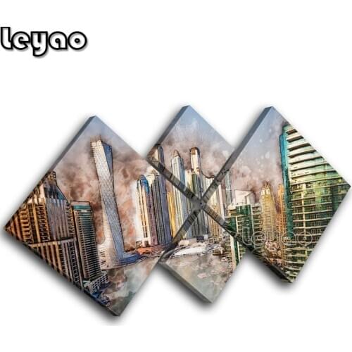Dubai abstract city multi-picture wall art 5D full Diamond Painting 4 pieces Full Square Round DIY Diamond Art Embroidery crafts