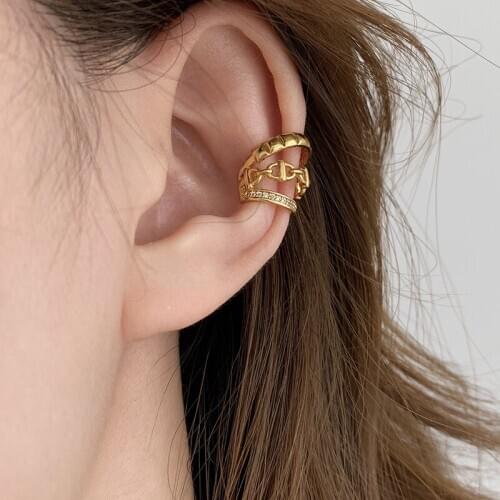 Charms Gold Color Three Layers Hollow Geometric Wide Circle Ear Cuff Fake Earrings for Women Man Clip on Ear Cuff No Piercing