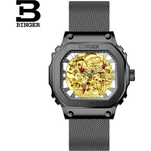 MIYOTA 8N24 BINGER Automatic Watch Men Skeleton Mechanical Watches Luxury Brand Tourbillon Wrist Waterproof Reloj Hombre Black