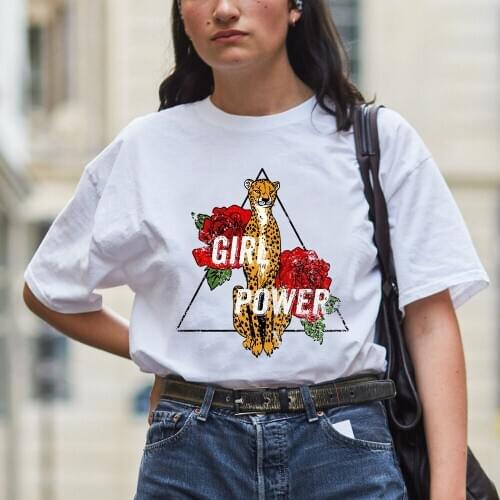 BLINGPAW Power Girl T Shirt Aesthetic Letter Printed Female Clothing Summer Cotton Casual O-Neck Top T-shirt Tee Shirt Femme