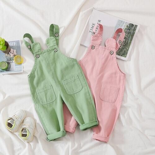 Childrens Clothing 2021 Spring Kids Babys Overalls Casual Loose Solid Pockets Korean Overalls for Boys Girls Toddler Jumpsuits