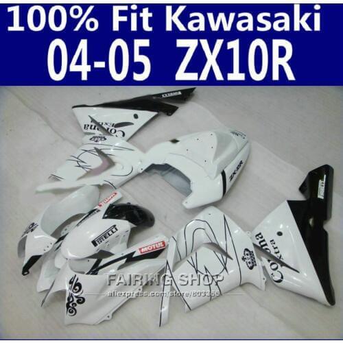 100%Fit Zx10r 2004 2005 04 05 Fairings For Kawasaki Ninja Fairing kit White black +EMS Free x23