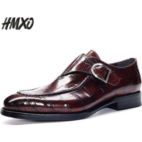 HMXO Chelsea Casual Handsome British Style Retro Mens Leather Shoes Monk Shoes Square Toe Shoes Buckle Casual Leather Shoes Men