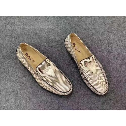 Latest Genuine real genuine python skin men shoe nature beige color Genuine Cobra head & skin men leisure fashion sneaker shoe