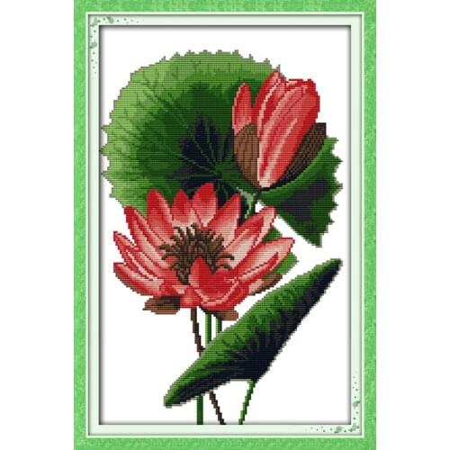 Exotic lotus cross stitch kit flower 14ct printed fabric canvas stitching embroidery DIY handmade needlework