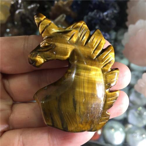 Natural Yellow Tiger Eye Unicorn Gemstone Crystal Hand Carved Figurine Home Decoration Gemstone Collection Reiki Stone